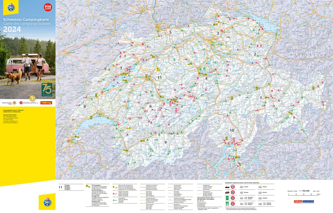 TCS Karte von Schweiz mit Campingverzeichnis